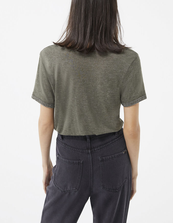 Khaki Damen-T-Shirt mit Tunikakragen und Details  - IKKS