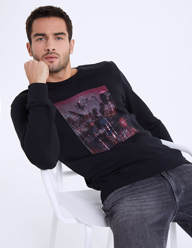 Sweat molleton noir brodé palmiers Homme-1 Sweat molleton noir brodé palmiers Homme-1
