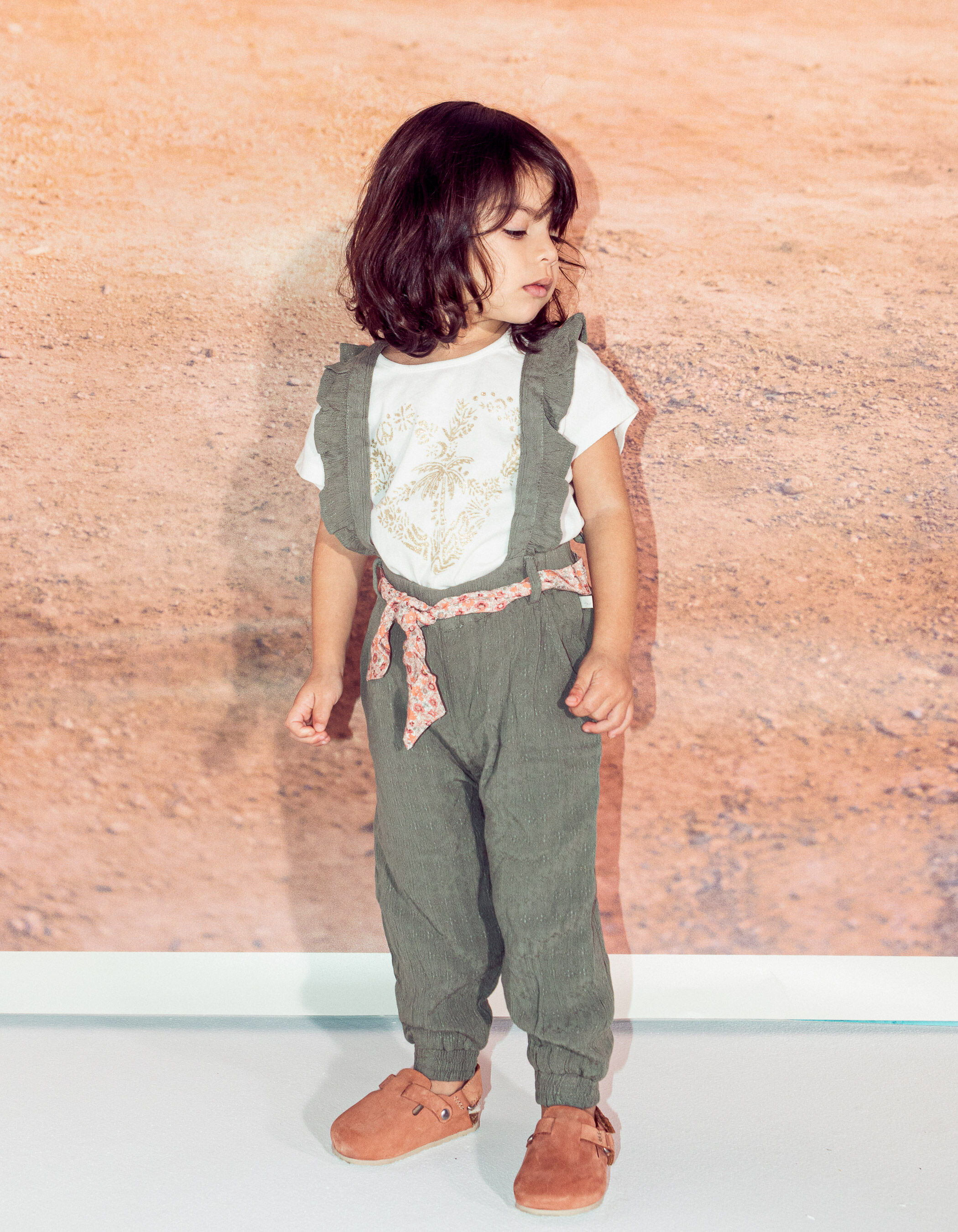 Baby girls khaki dungarees T shirt outfit