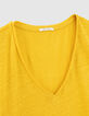 Tee-shirt jaune en lin broderie cœur éclair Femme-2