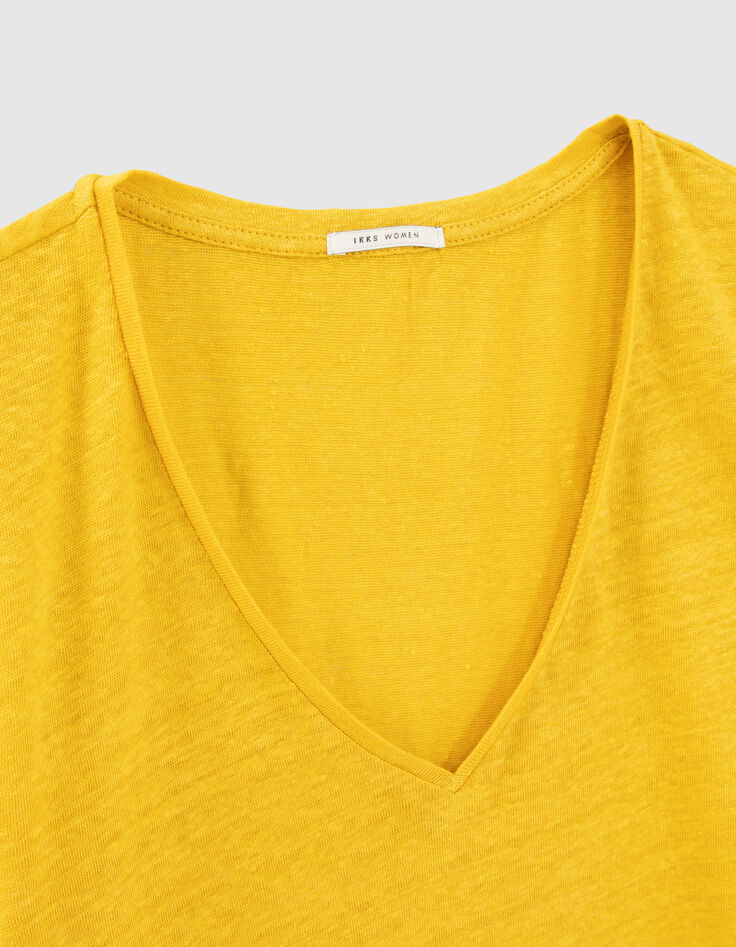 Tee-shirt jaune en lin broderie cœur éclair Femme-2