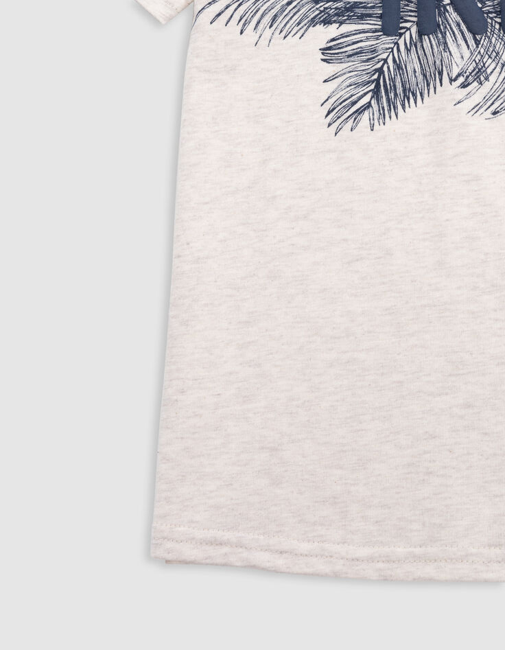 Boys’ beige marl T-shirt with IKKS flocked rubber logo-5