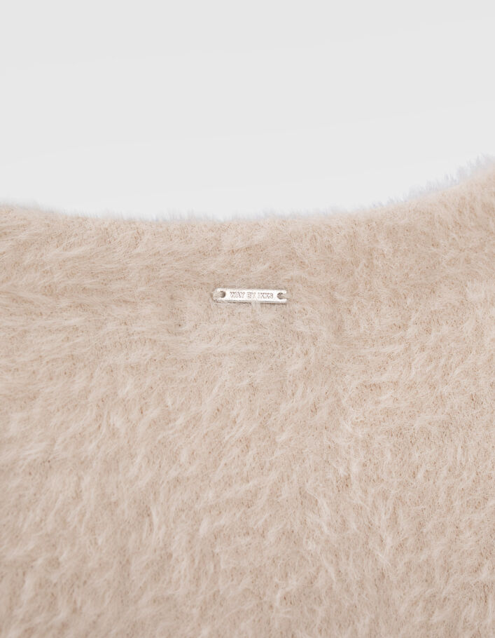 Cremeweißes Mädchenflauschstrickkleid-7
