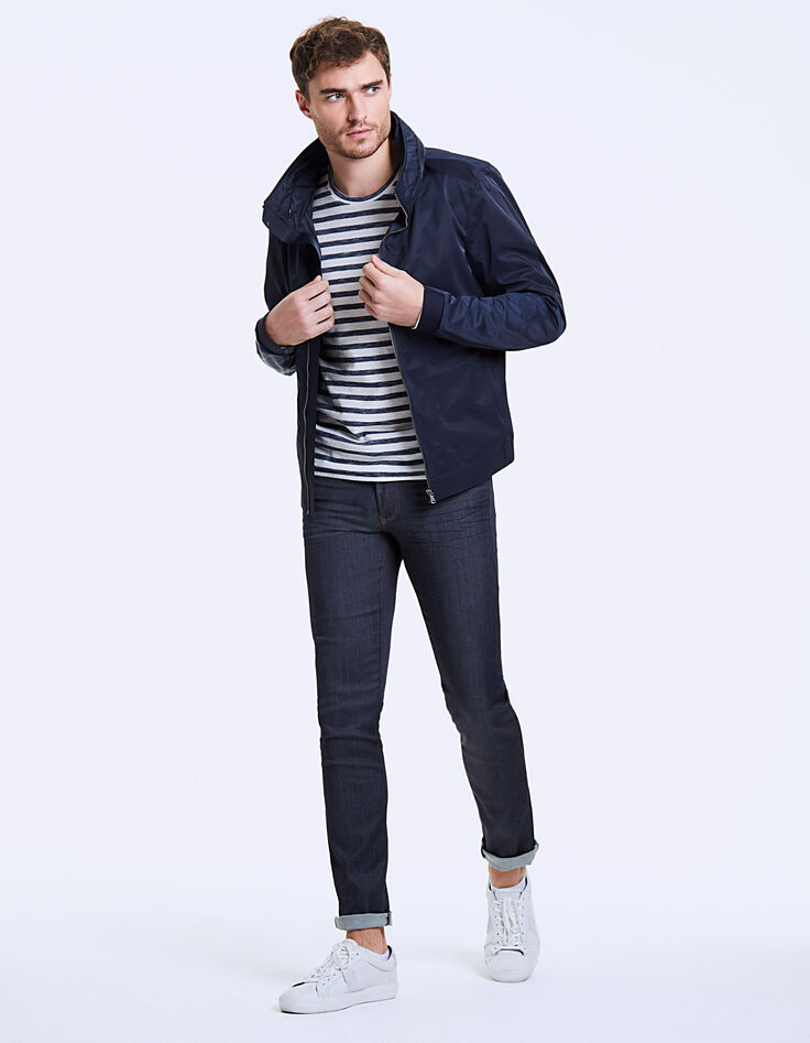 Men's navy nylon mid-length jacket-7