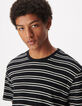 T-shirt marine maille gaufr&eacute;e motif rayures Homme-4