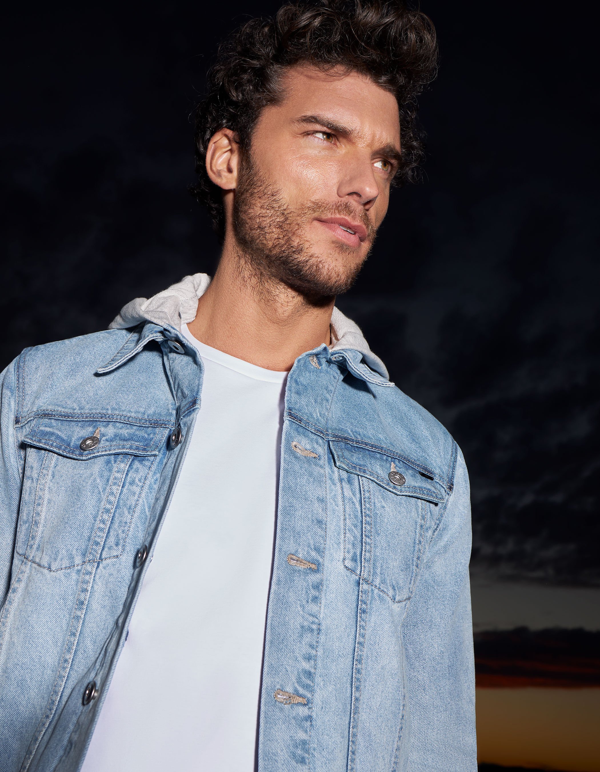 Men's blue stone denim jacket with 