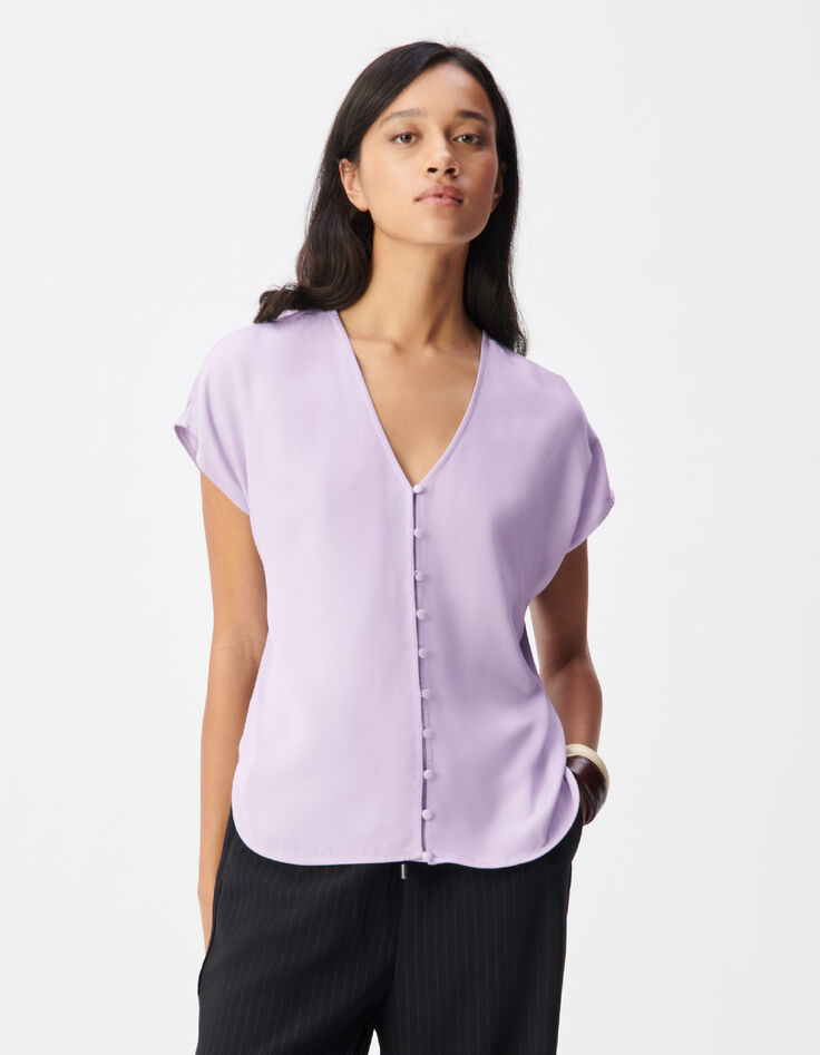 Dames Omkeerbare lila top met korte mouwen voor/achter-2