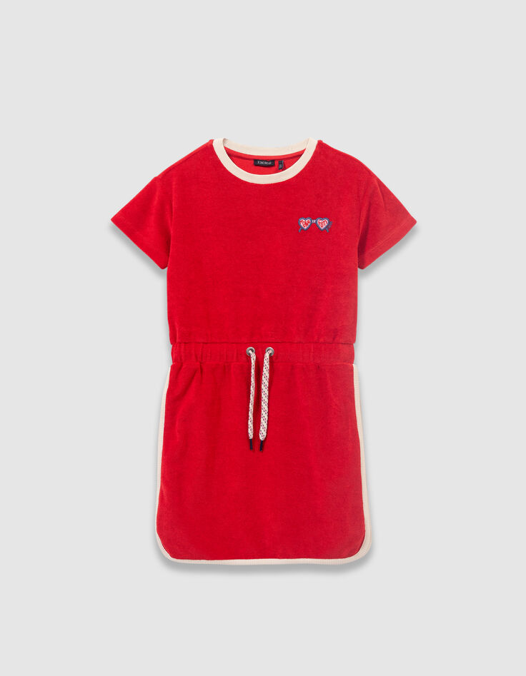 Girls’ red terry cloth dress with drawstring waist-5