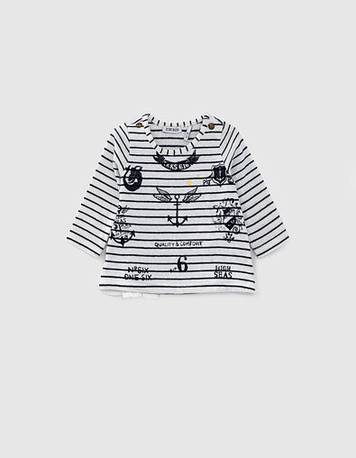 Camiseta marinera blanco roto rayas estampado bebé niña - IKKS