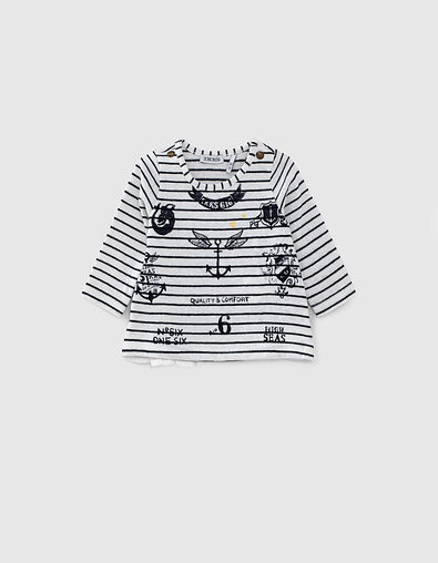 Baby girls’ off-white striped and printed sailor T-shirt - IKKS