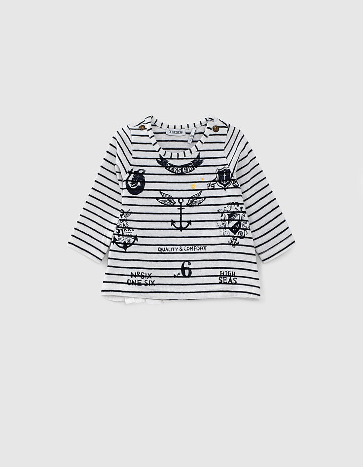 Camiseta marinera blanco roto rayas estampado bebé niña-1 Camiseta marinera blanco roto rayas estampado bebé niña-1