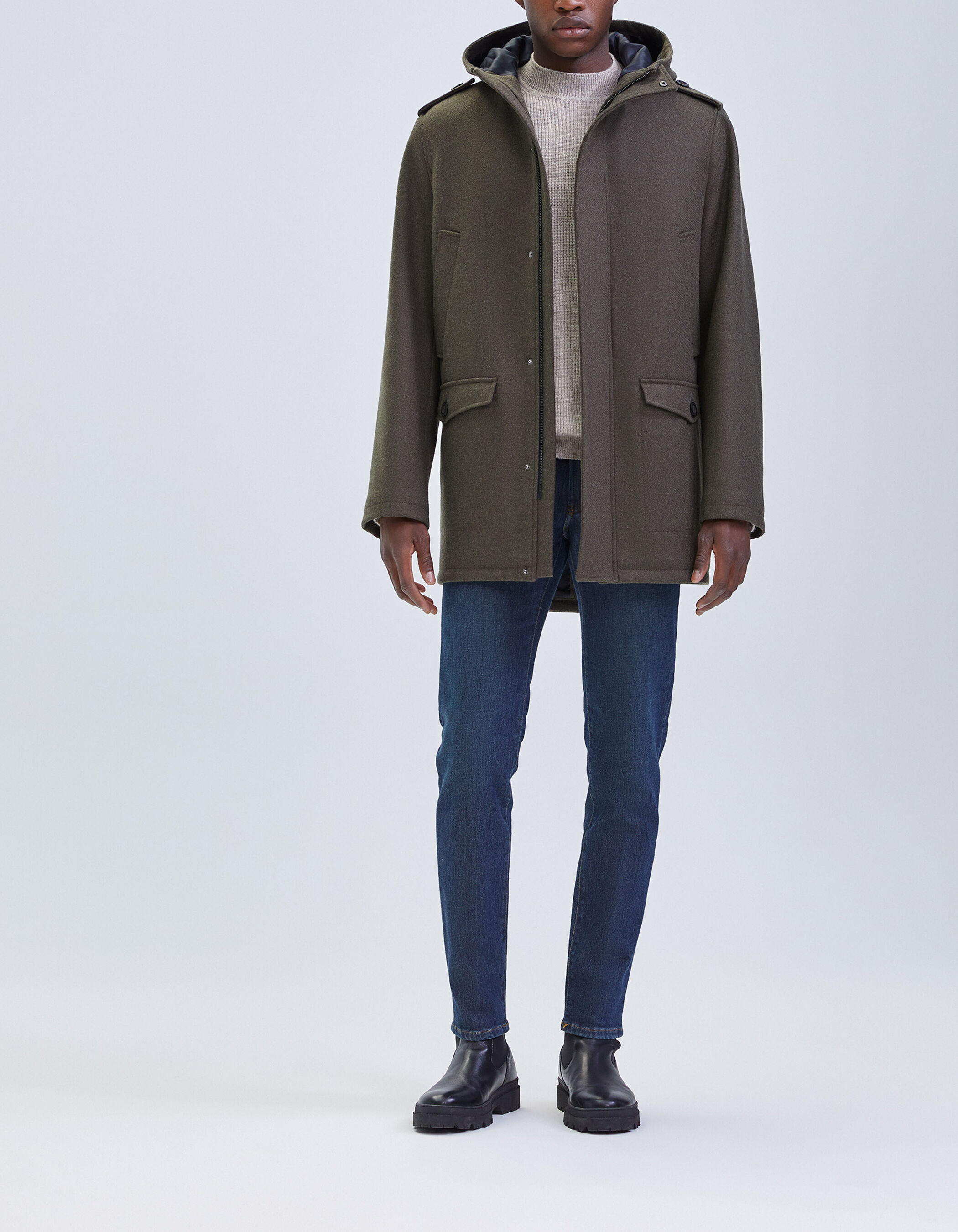 Khaki hooded coat online