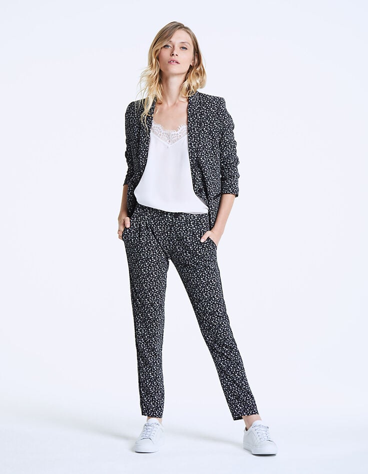 Pantalon droit en crêpe imprimé floral femme-6