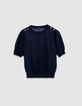 Women’s navy openwork knit sweater with buttoned shoulders-6