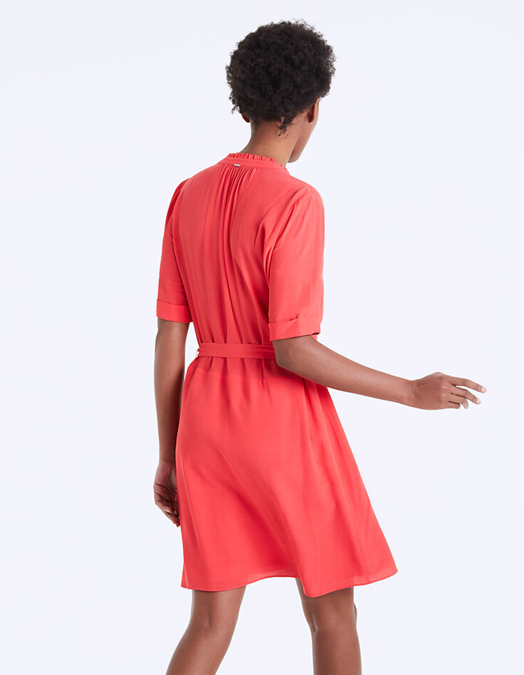 Vestido entallado crepé de viscosa cuello volante-3