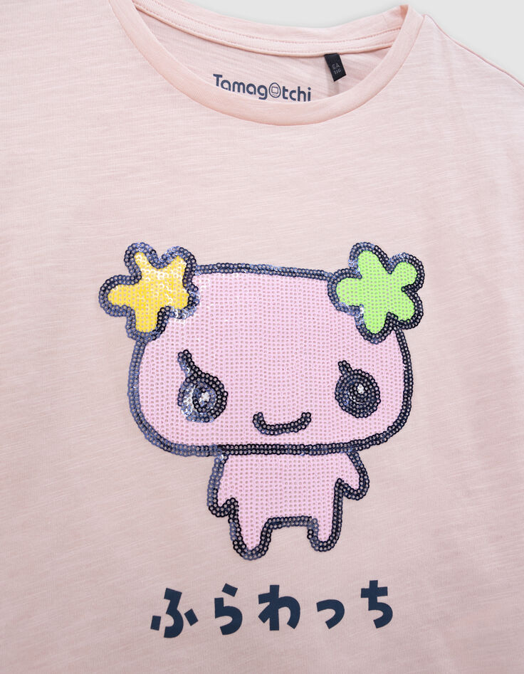Roze T-shirt bio lovertjes TAMAGOTCHI x IKKS meisjes-3