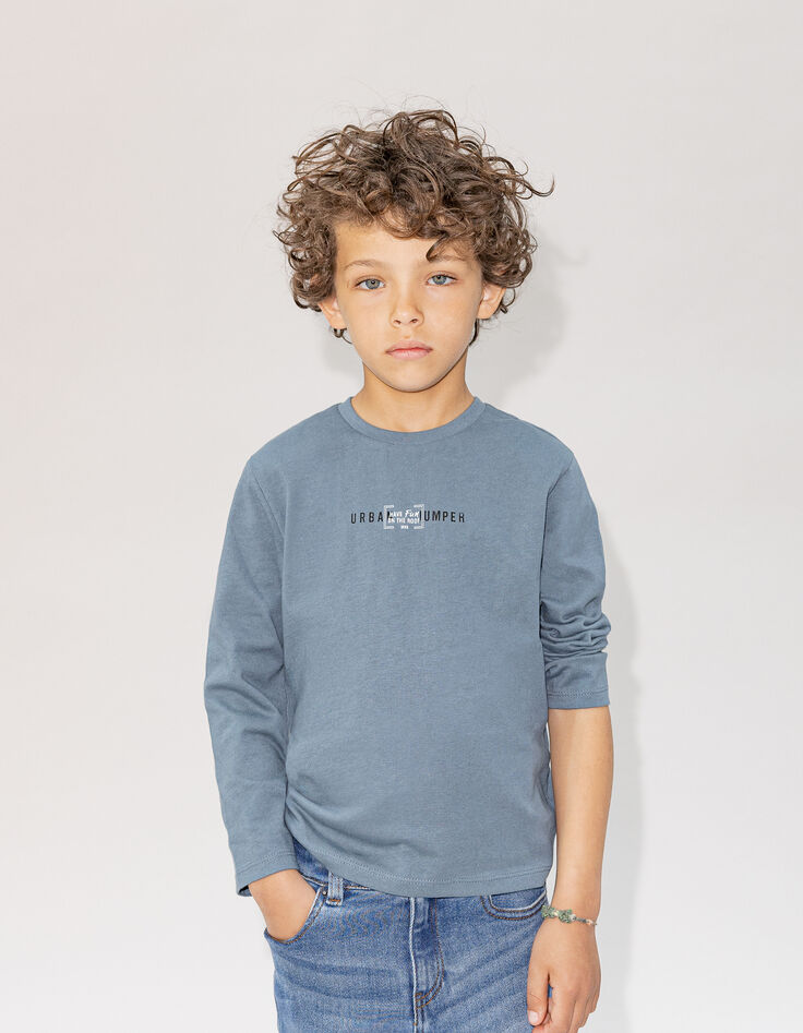 T-shirt bleu coton bio visuel dos phosphorescent garçon-1 T-shirt bleu coton bio visuel dos phosphorescent garçon-1