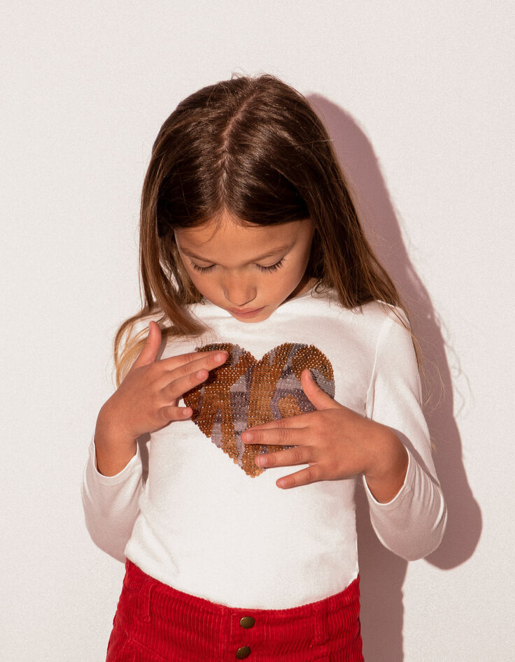 Cremewei&szlig;es M&auml;dchenshirt mit Wendepailletten-7