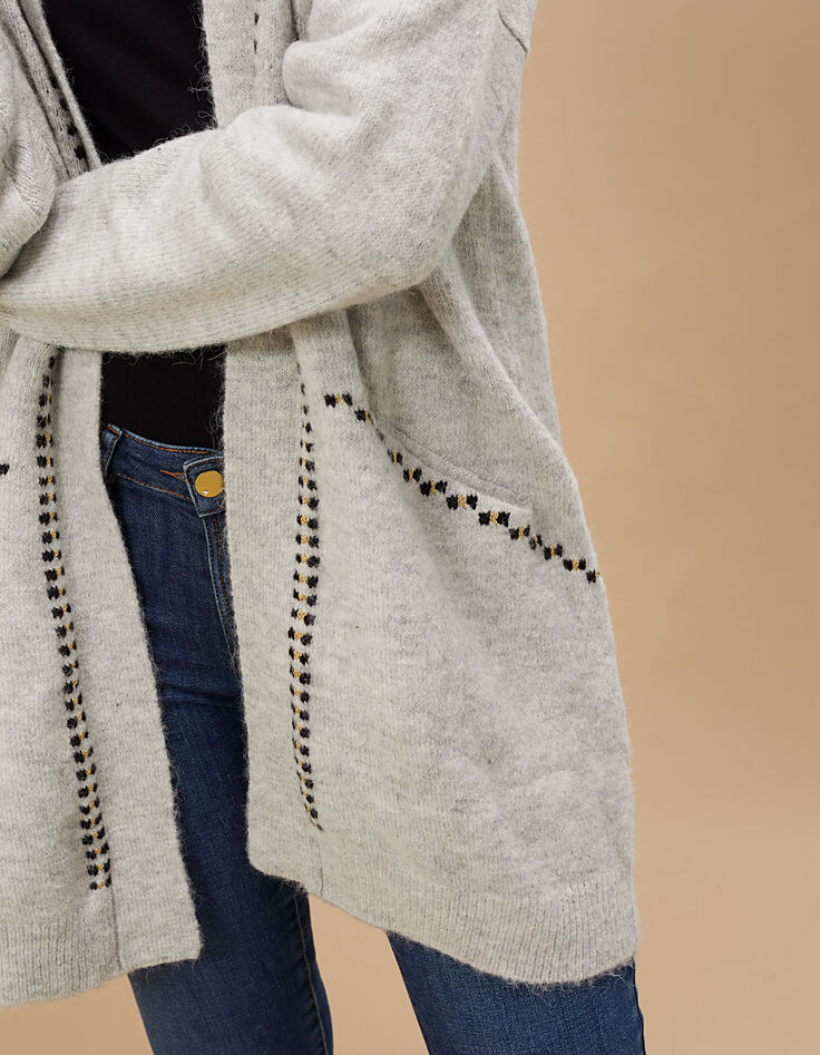 Manteau-cardigan écru en tricot à broderies I.Code-4