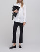 Pantal&oacute;n flare negro con bolsillos con cremalleras mujer-1