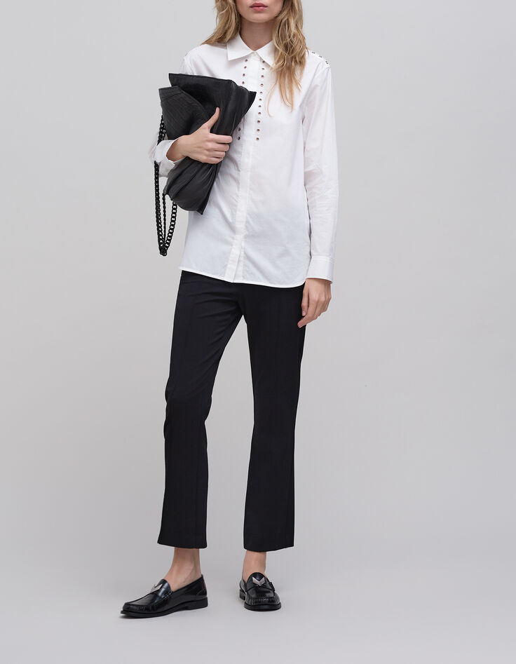 Pantal&oacute;n flare negro con bolsillos con cremalleras mujer-1