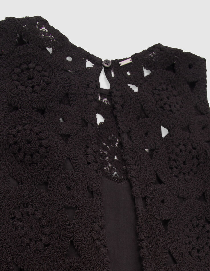 Vestido negro ganchillo forro aberturas laterales mujer-5
