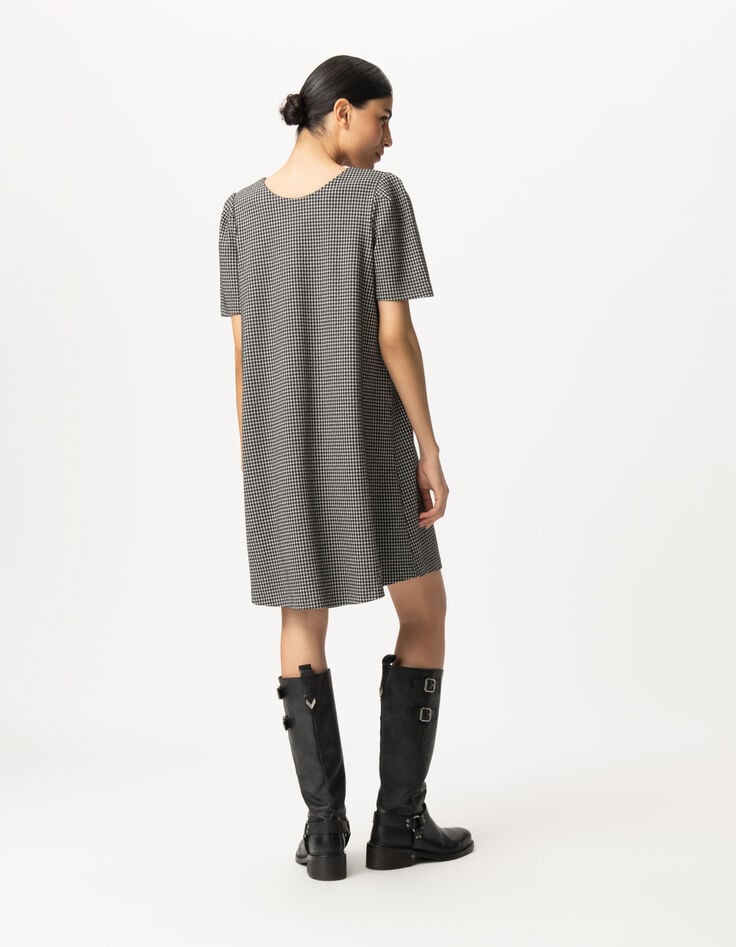 Robe noire motif pied-de-poule réversible devant/dos Femme-2 Robe noire motif pied-de-poule réversible devant/dos Femme-2