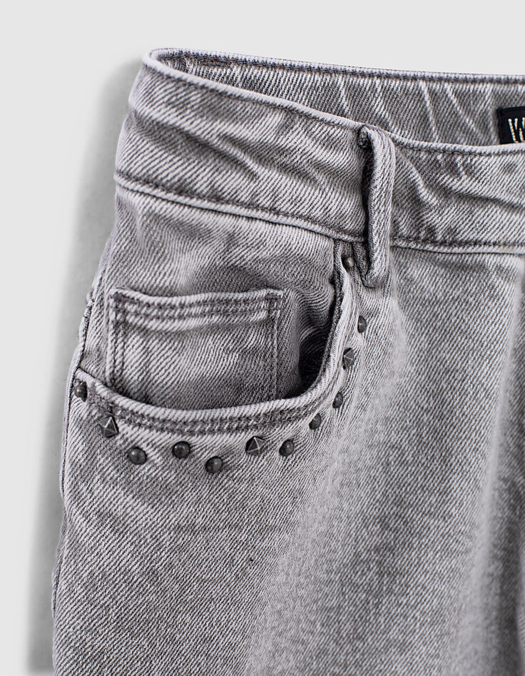 Girls’ light grey studded organic mom jeans-4