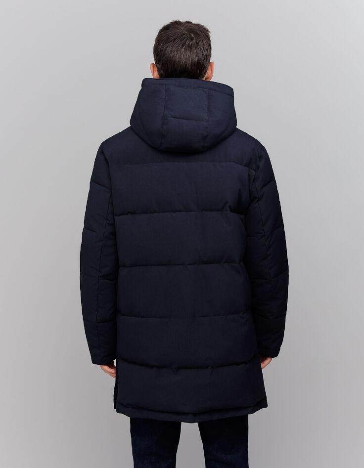 Men's long navy quilted down jacket-3