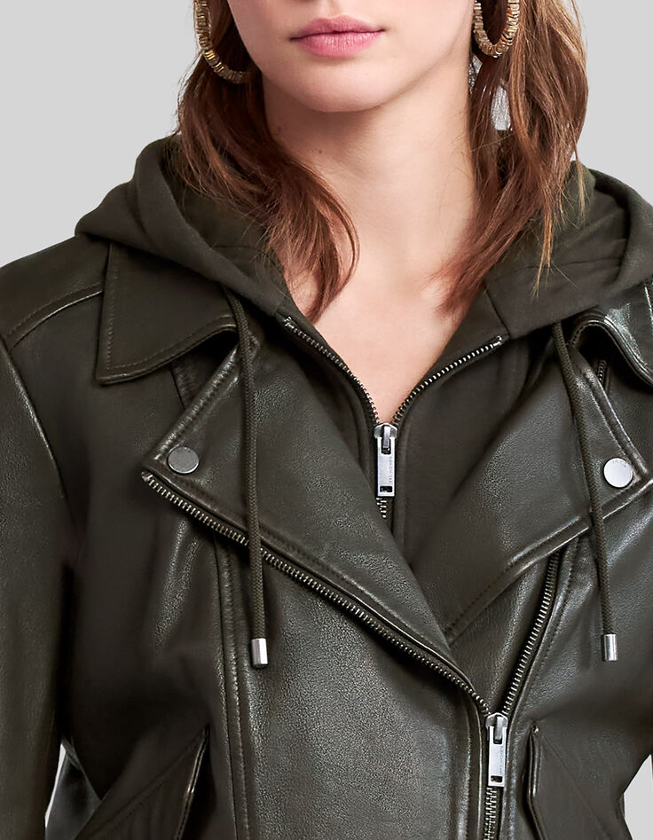 Chaqueta cuero wakame estilo motero capucha-4