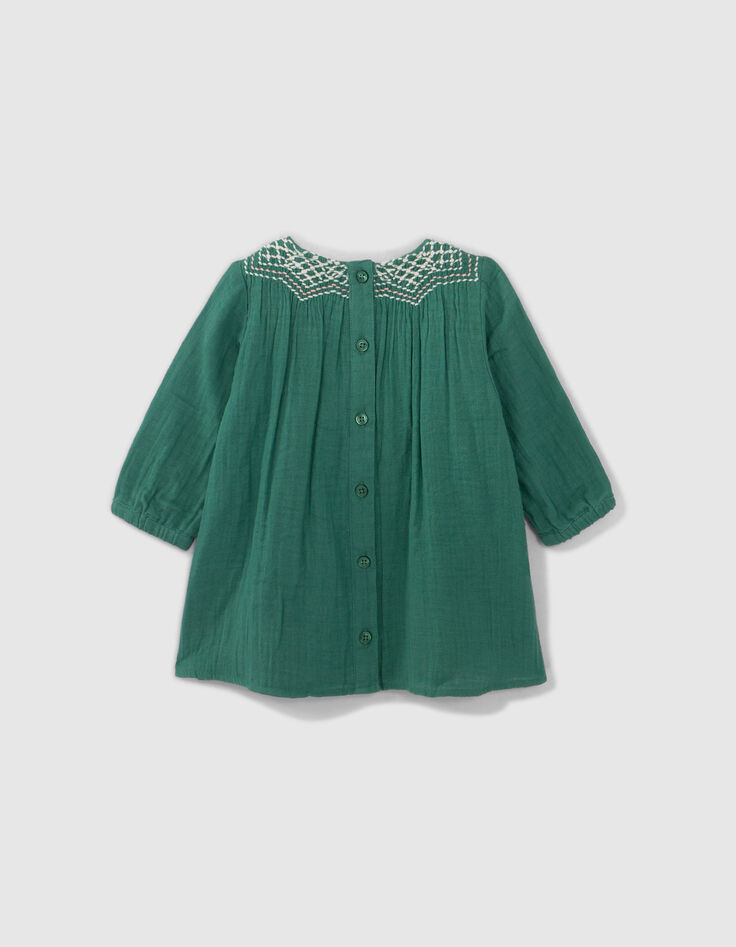 Grünes Kleid für Mädchen mit gesticktem Ausschnitt-3 Grünes Kleid für Mädchen mit gesticktem Ausschnitt-3