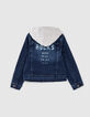 Veste en jean blue vintage à capuche amovible garçon -4