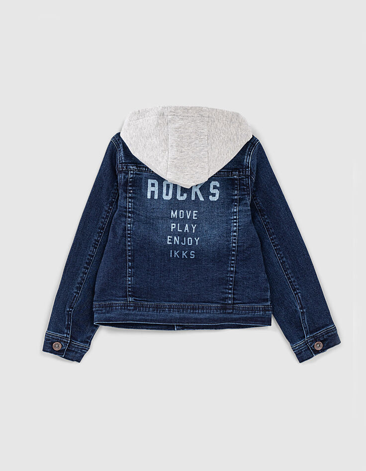 Veste en jean blue vintage à capuche amovible garçon -4