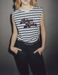 Tee-shirt gris chiné rayé broderie bouclette Femme-1
