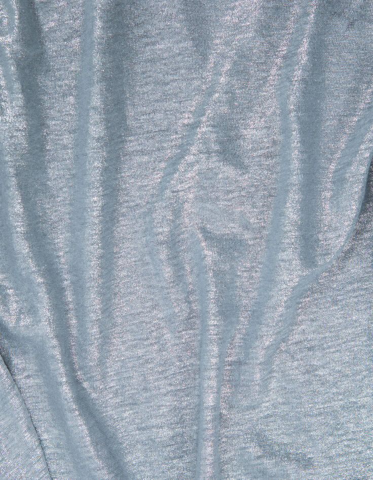 Tee-shirt bleu orage lin foil décor micro perles Femme-7