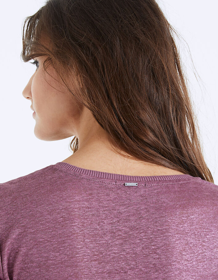 Women's mauve foil linen flowing V-neck T-shirt - IKKS