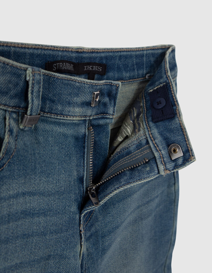 Boys’ blue upcycled straight jeans, print front and back-6