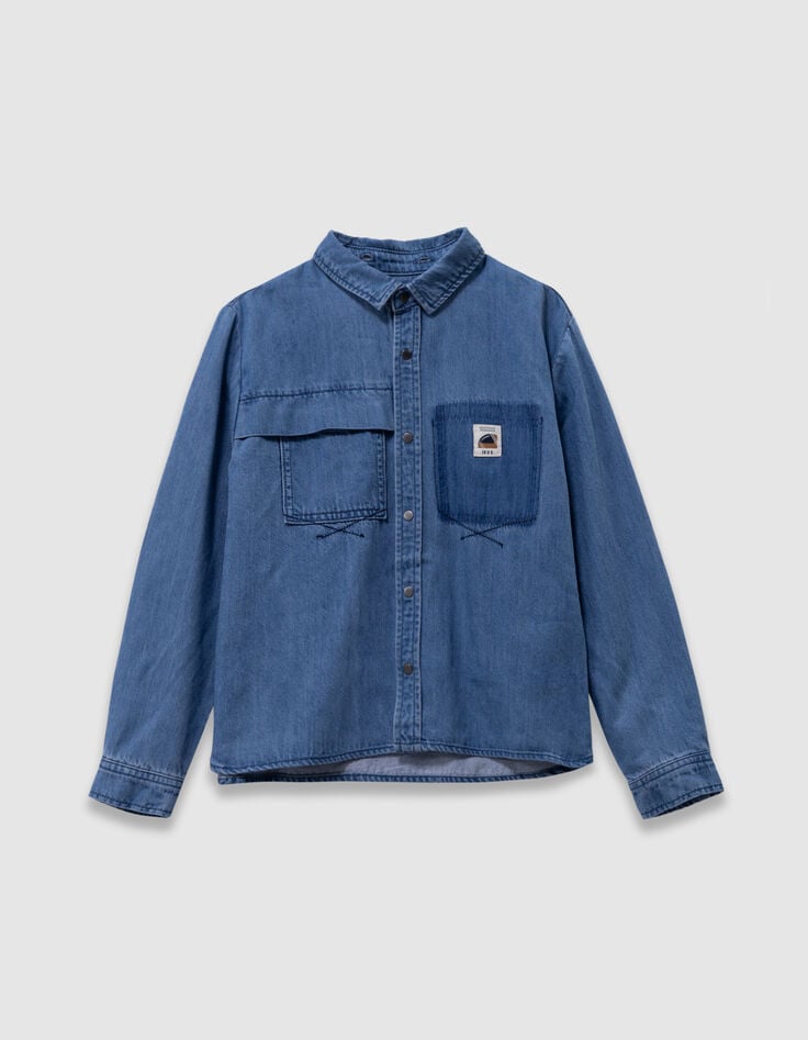 Blauw jeanshemd afneembare kap jongens-5