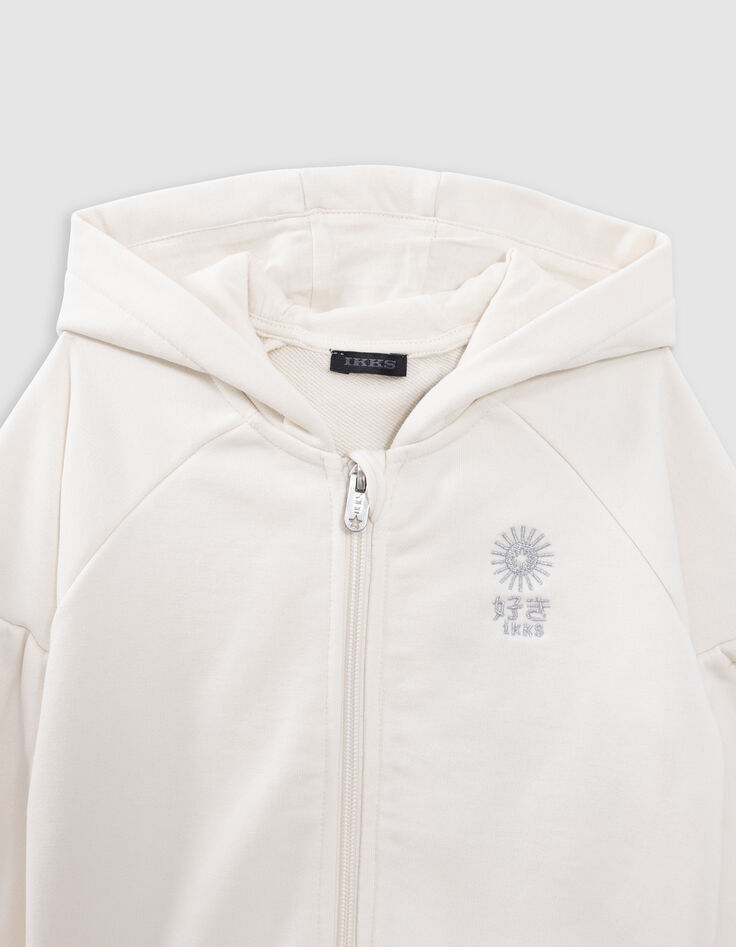 Cardigan écru zippé brodé à capuche fille-4