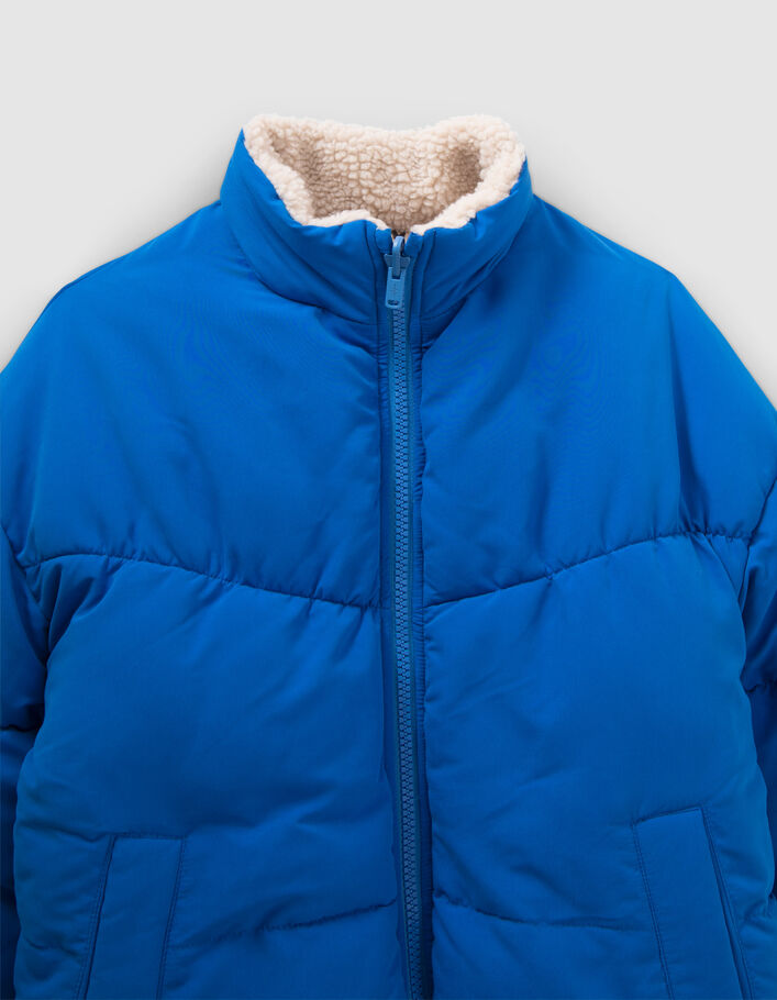 Omkeerbare pufferjas blauw en ecru Sherpa meisjes-5