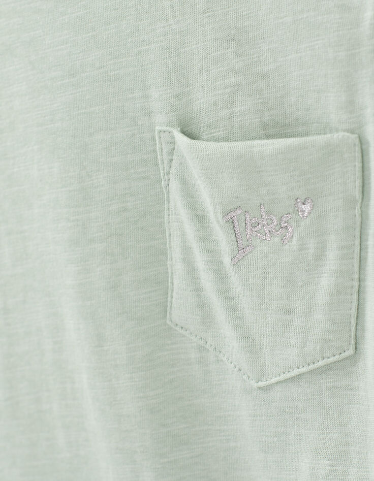 Robe aqua Essentiel brodée en coton bio fille-4