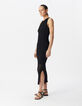 Zwarte kokerjurk ajourtricot midi-lengte Dames-5