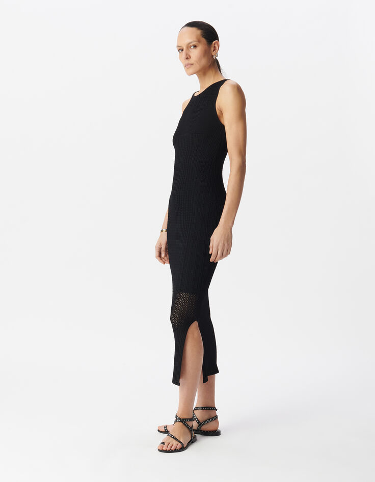 Zwarte kokerjurk ajourtricot midi-lengte Dames-5