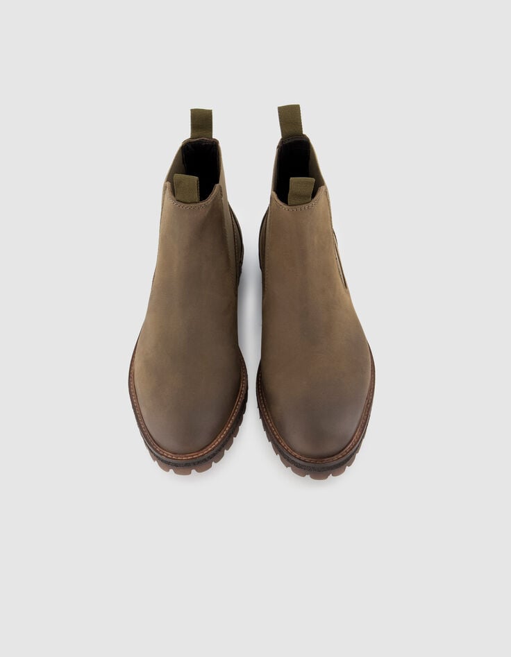 Chelsea boots beiges cuir semelles crant&eacute;es Homme-3