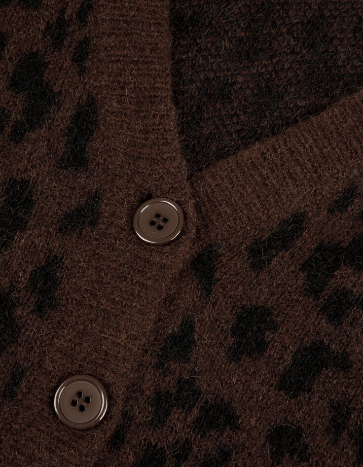 Braune Strickjacke f&uuml;r Damen mit Leopardenmuster-7