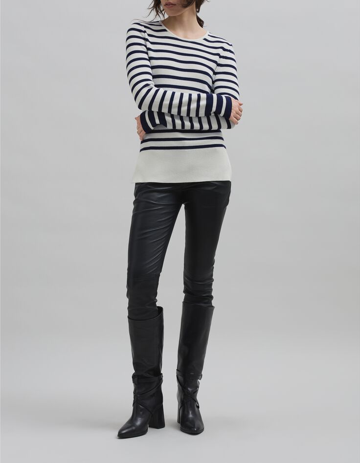 Pull marinière tricot avec badge Femme-1