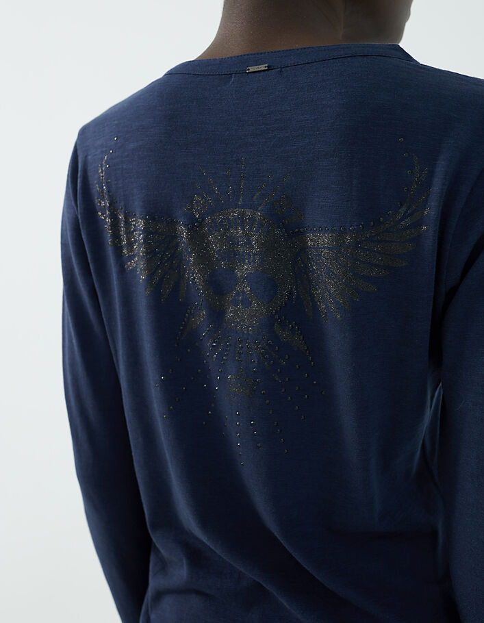 Women’s navy diamante skull cotton modal T-shirt-4