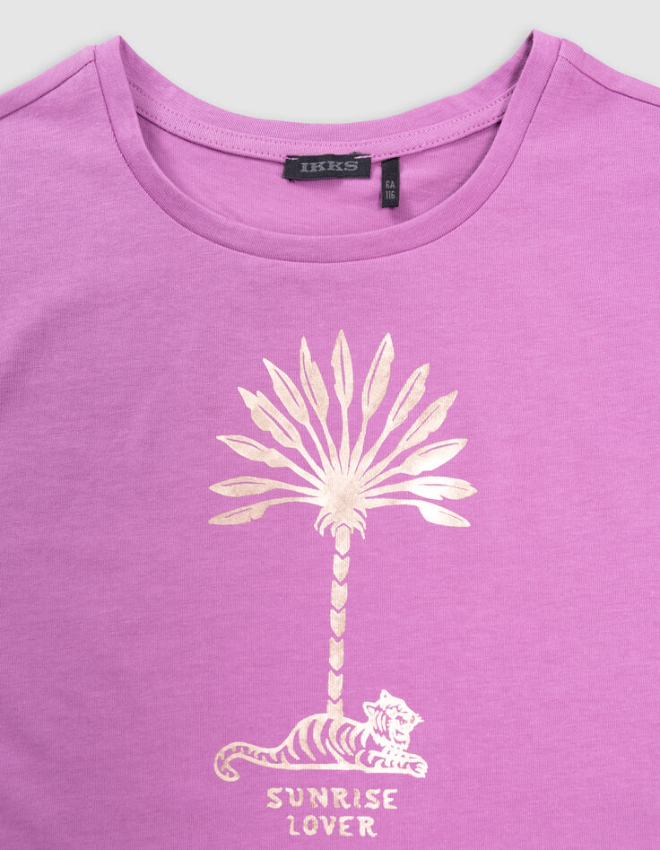 T-shirt violet coton bio palmier-tigre copper fille-3