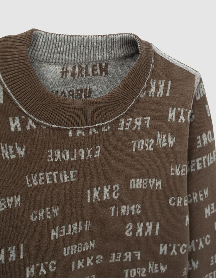 Pull réversible gris et kaki jacquard typo garçon-6