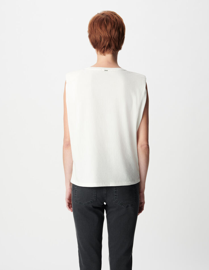 Camiseta blanca de mujer de algod&oacute;n org&aacute;nico con mensaje en las hombreras-3